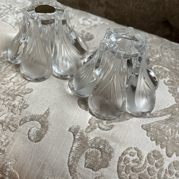Etched crystal glass taper candle holders from France - Picture 5 of 5